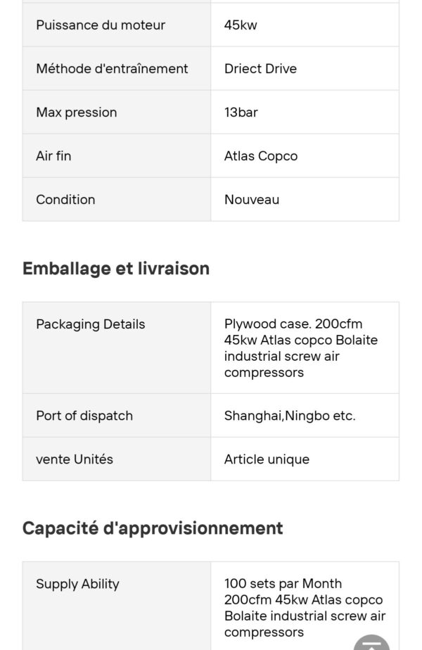 Comprisseur à vis et sécheur BLT 50A