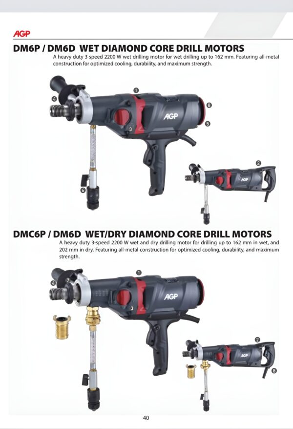 DM6P / DM6D WET DIAMOND CORE DRILL MOTORS