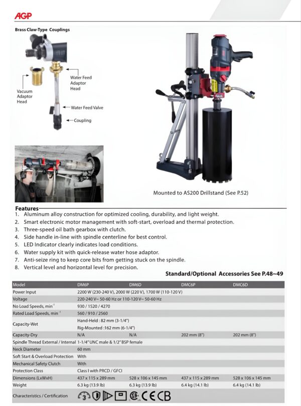 DM6P / DM6D WET DIAMOND CORE DRILL MOTORS