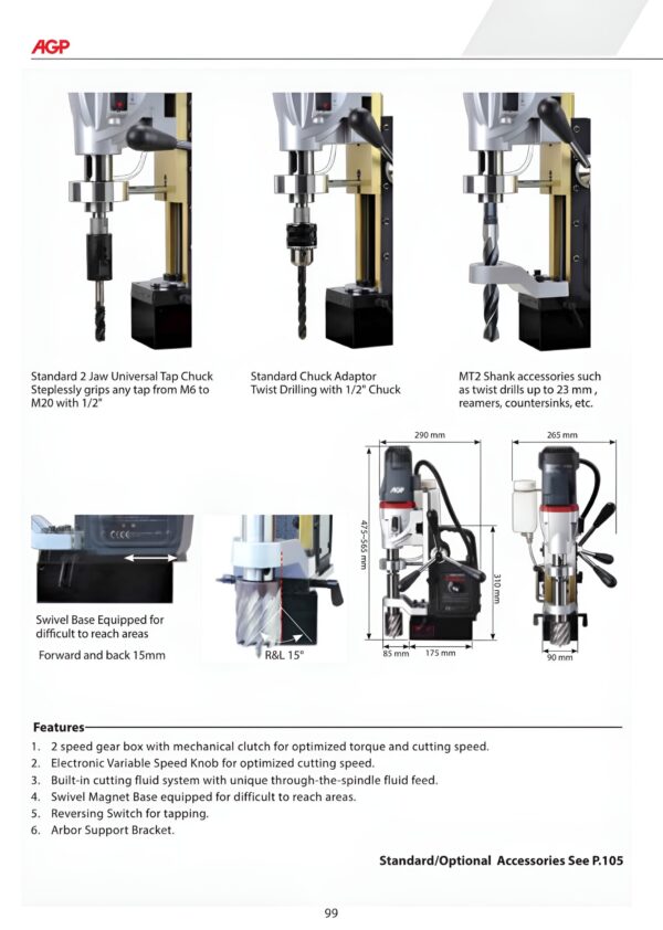 ST50
2-SPEED, MT2, SWIVEL BASE MAGNETIC 
DRILLING & TAPPING MACHINE WITH VARIABLE SPEED